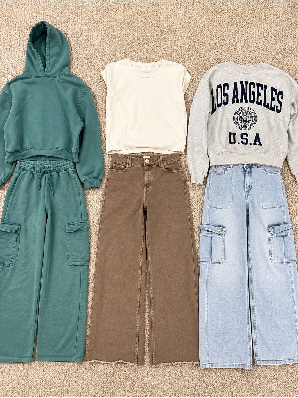 Zara Girls Outfit Bundle Size 11-12 Cargo Jeans Hoodie Sweatshirt Lot 4